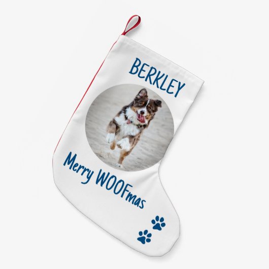 Happy HOWLidays Blue Grayクリスマスペット写真 スモールクリスマスストッキング (正面 (吊り時))