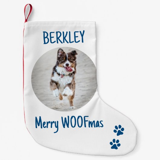 Happy HOWLidays Blue Grayクリスマスペット写真 スモールクリスマスストッキング (正面)