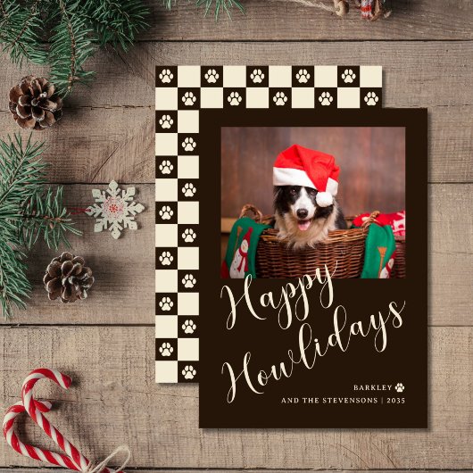 Happy Howlidays Brown Paw Dog写真 シーズンカード