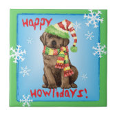 Happy Howlidays Chocolate Lab タイル (正面)