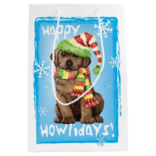 Happy Howlidays Chocolate Lab ミディアムペーパーバッグ (正面)