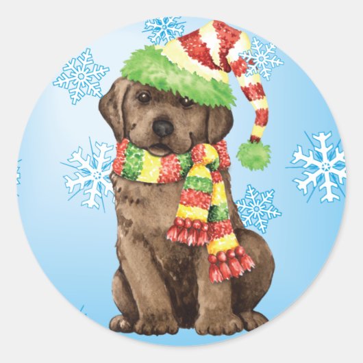 Happy Howlidays Chocolate Lab ラウンドシール (正面)