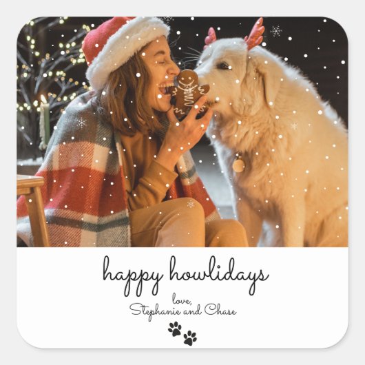 Happy Howlidays Christmas ミニマル Petステッカー スクエアシール (正面)