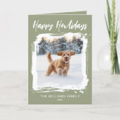 Happy Howlidays Dog 2 写真 クリスマス グリーン モダン カード (正面)