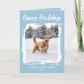 Happy Howlidays Dog 2 Photo Christmas Blue Modern カード (正面)