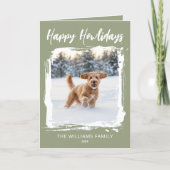 Happy Howlidays Dog 2 Photo Christmas Green Modern カード (正面)