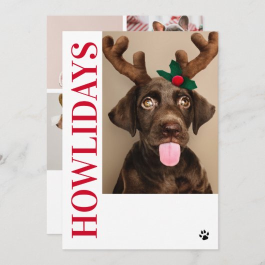 Happy Howlidays Dog Christmas 5フォトカード 招待状 (正面/裏面)