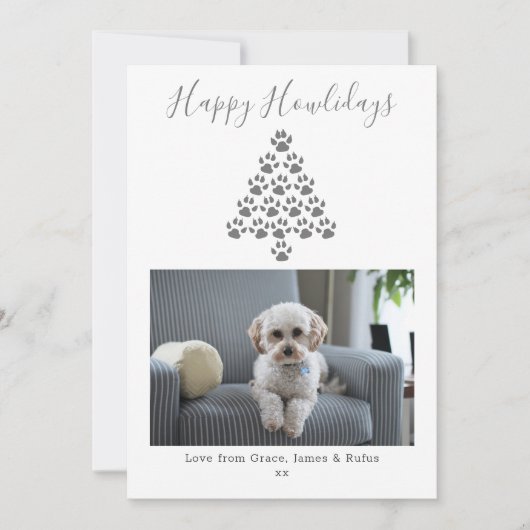 Happy Howlidays Dog Christmas Holiday Photo - Gray シーズンカード (正面)