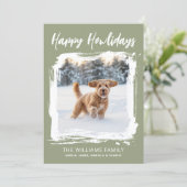 Happy Howlidays Dog Custom Photo Christmas Green シーズンカード (スタンド正面)