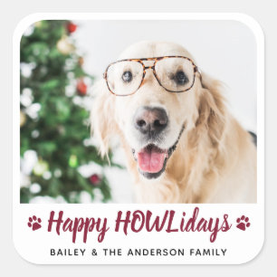 Happy HOWLidays Dog Lover Pet写真クリスマス スクエアシール
