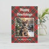 Happy Howlidays Dog Red Green Plaid Christmas シーズンカード (スタンド正面)