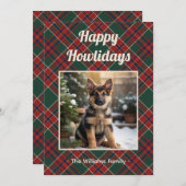 Happy Howlidays Dog Red Green Plaid Christmas シーズンカード (正面/裏面)