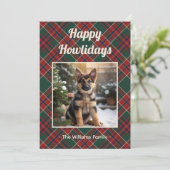 Happy Howlidays Dog Red Green Plaid Christmas シーズンカード (スタンド正面)