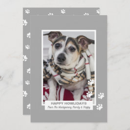 Happy Howlidays Dog with Paw Prints Pet Photo シーズンカード