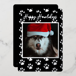 Happy Howlidays From The Dog Paw Print Photo 箔シーズンカード