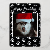 Happy Howlidays From The Dog Paw Print Photo 箔シーズンカード (正面)