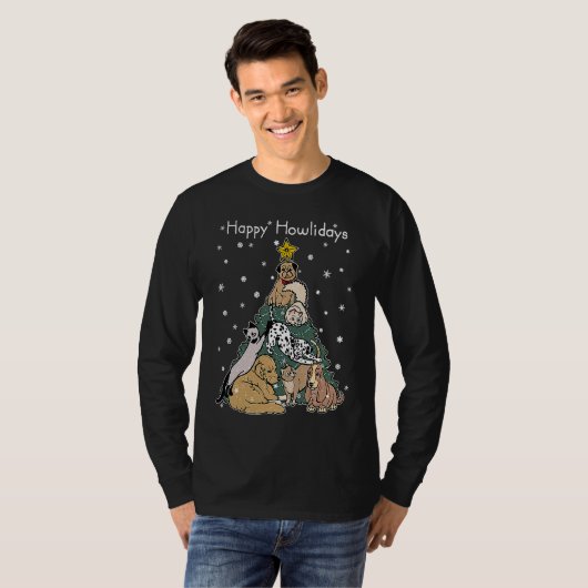 Happy Howlidays  Funny Dog & Cat Christmas Tree Tシャツ (正面フル)