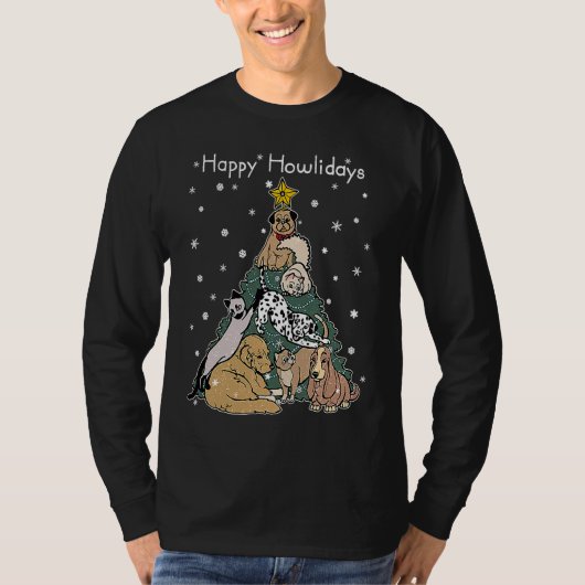 Happy Howlidays  Funny Dog & Cat Christmas Tree Tシャツ (正面)