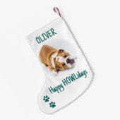 Happy HOWLidays Green Christmas Pet写真 スモールクリスマスストッキング (裏面 (吊り時))