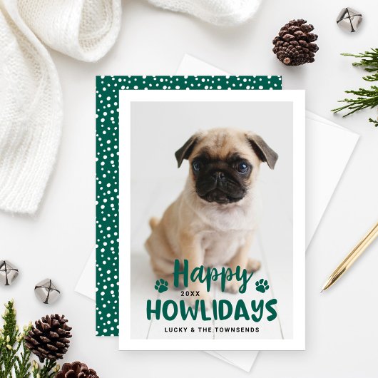 Happy Howlidays Green Puppy Dog写真 シーズンカード