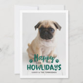 Happy Howlidays Green Puppy Dog写真 シーズンカード (正面)