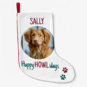 Happy HOWLidays Green Red Christmas Pet Photo スモールクリスマスストッキング (正面)
