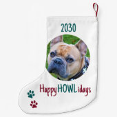 Happy HOWLidays Green Red Christmas Pet Photo スモールクリスマスストッキング (裏面)