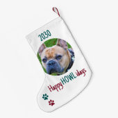Happy HOWLidays Green Red Christmas Pet Photo スモールクリスマスストッキング (裏面 (吊り時))