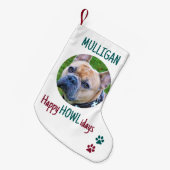 Happy HOWLidays Green Red Christmas Pet Photo スモールクリスマスストッキング (正面 (吊り時))