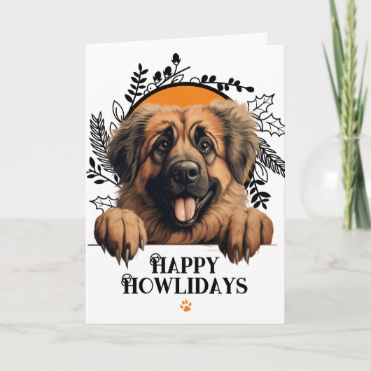 Happy Howlidays Leonberger Dog Christmas シーズンカード (正面)