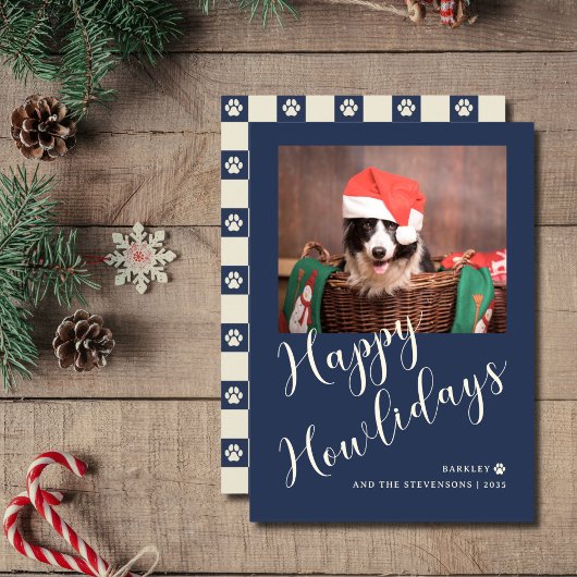 Happy Howlidays Navy Blue Paw Dog写真 シーズンカード