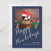 Happy Howlidays Navy Blue Paw Dog写真 シーズンカード (正面)
