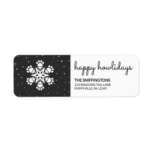 Happy Howlidays Paw印刷スノーフレーク戻りラベル ラベル (正面)