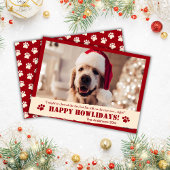 "Happy Howlidays" Paw Print red Christmas シーズンカード