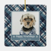 Happy Howlidays Plaid Dodフォトクリスマス セラミックオーナメント (裏面)