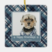 Happy Howlidays Plaid Dodフォトクリスマス セラミックオーナメント (正面)