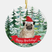 Happy Howlidays Pug Dog Christmas Ornament セラミックオーナメント (正面)