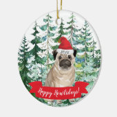 Happy Howlidays Pug Dog Christmas Ornament セラミックオーナメント (左)