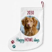 Happy HOWLidays Red Green Christmas Pet Photo スモールクリスマスストッキング (裏面)