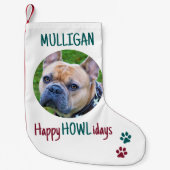 Happy HOWLidays Red Green Christmas Pet Photo スモールクリスマスストッキング (正面)