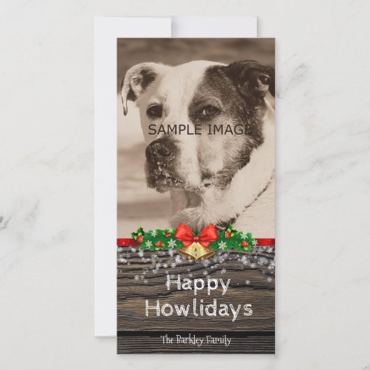 Happy Howlidays Rustic Dog Christmas Photo シーズンカード (正面)