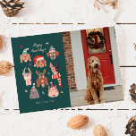 Happy Howlidays Winter Dogs写真クリスマス シーズンカード<br><div class="desc">冬の休日の写真テンプレートで犬のイラストレーションを特集した犬のオーナーのためのお洒落かわいいクリスマスの休日のコスチューム。文字は「晴れ晴れ」と言う。</div>