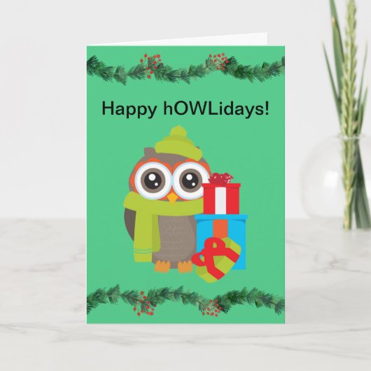 Happy HOWLideays Christmas Card for Owl Lovers シーズンカード (正面)