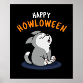 Happy Howloween Funny Dog Pun Dark BG ポスター (正面)