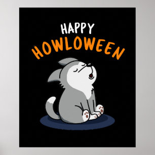Happy Howloween Funny Dog Pun Dark BG ポスター