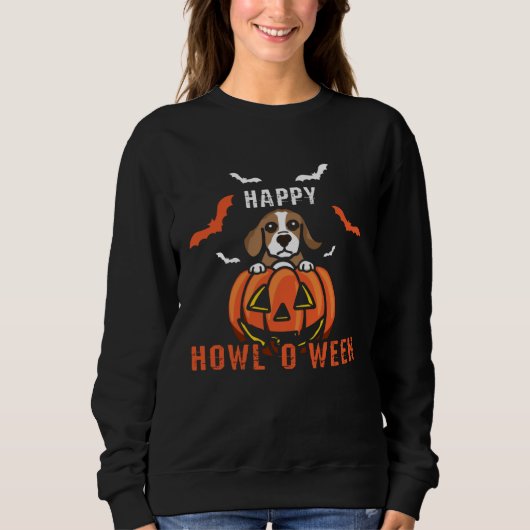 Happy Howloween Howling Beagle Dog Halloween Pumpk スウェットシャツ (正面)