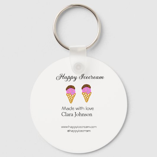 Happy Icecream add name website social media  キーホルダー (正面)