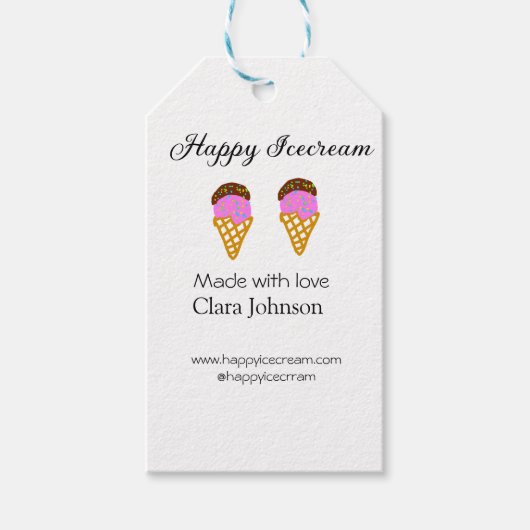 Happy Icecream add name website social media  ギフトタグ (正面)