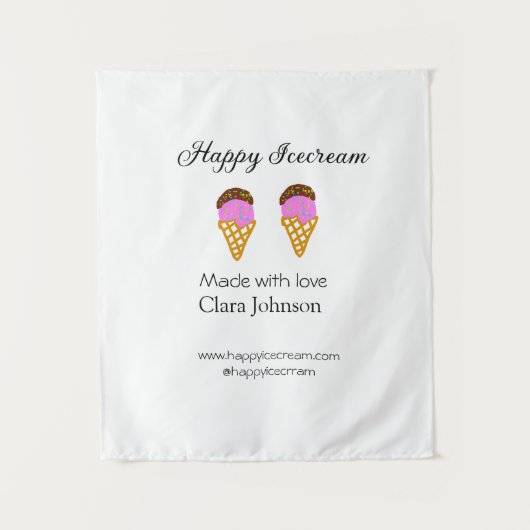 Happy Icecream add name website social media  タペストリー (正面)