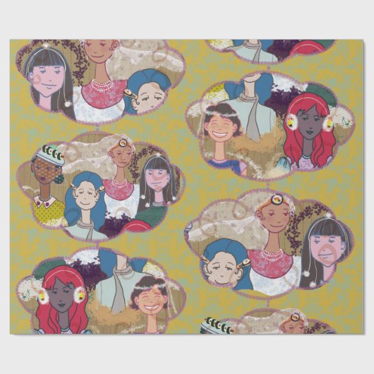 Happy Illustrated Gift Wrapping Paper ラッピングペーパー (フラット)